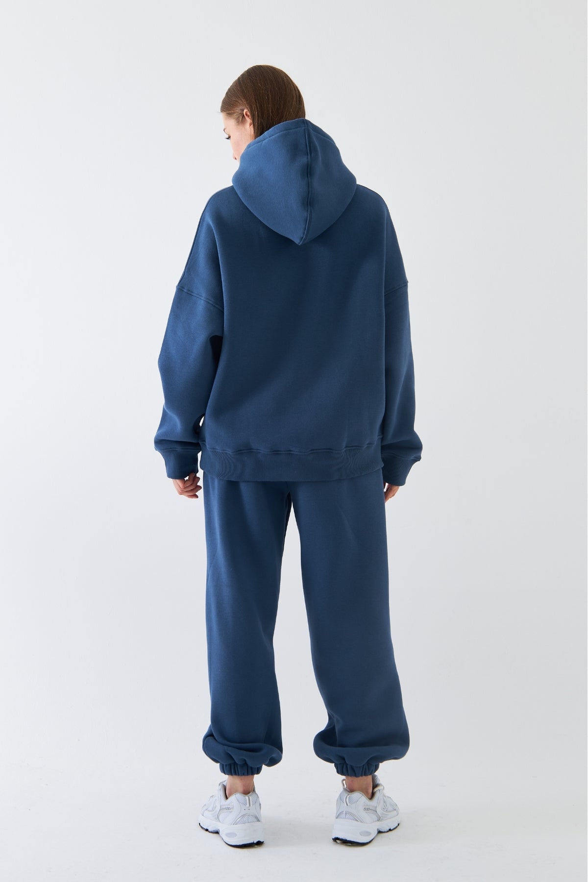 Oversize Unisex Eşofman Takımı Marine – Basic, 3 İplik Şardonlu Polar; Kapüşonlu Üst, Lastikli Alt