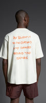 Bisiklet Yaka The Light Of The Embers Baskılı Beyaz Oversize Erkek T-shirt