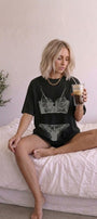 Kadın Double Oversize Rouge Intimates Baskılı Siyah – Bisiklet Yaka, Rahat Kalıp, %100 Pamuk