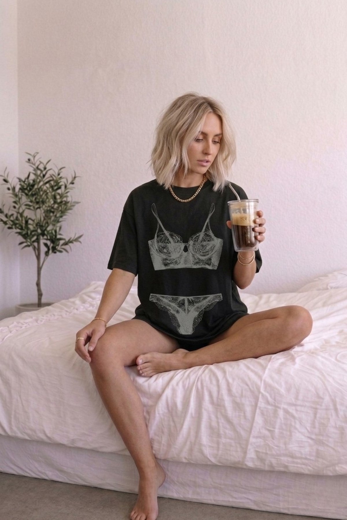 Kadın Double Oversize Rouge Intimates Baskılı Siyah – Bisiklet Yaka, Rahat Kalıp, %100 Pamuk