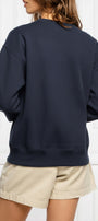 Kadın Oversize Sweatshirt Trench Bear Baskılı Lacivert – Bisiklet Yaka, 3 İplik Şardonlu