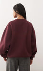 Kadın Oversize Sweatshirt Be Hot Baskılı Bordo – Bisiklet Yaka, 3 İplik Şardonlu Polar