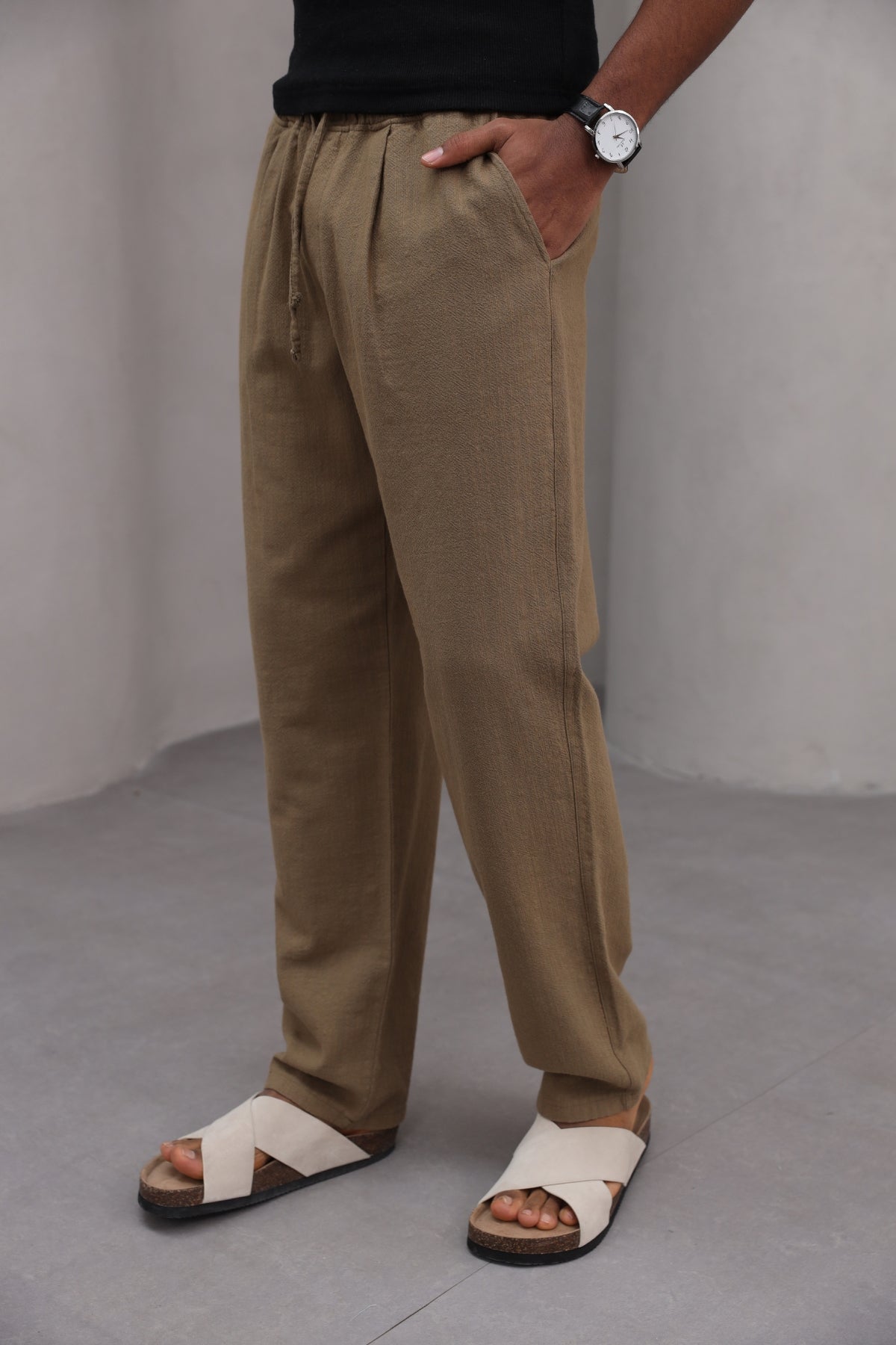 Rahat Kesim Düz Paça %100 Cotton Bağcıklı Erkek Pantolon
