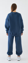 Unisex Oversize Sweatshirt Basic Marine – Bisiklet Yaka, 3 İplik Şardonlu Polar