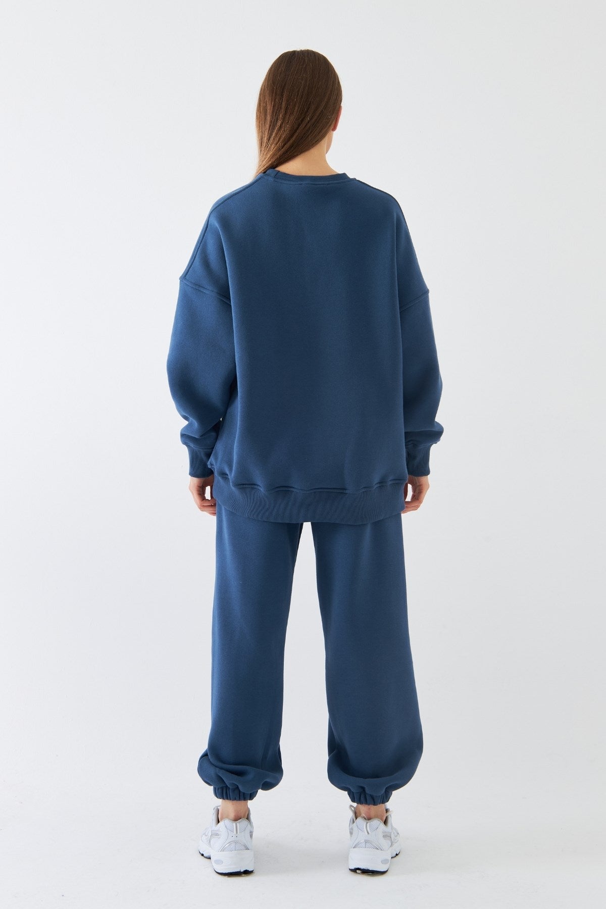 Unisex Oversize Sweatshirt Basic Marine – Bisiklet Yaka, 3 İplik Şardonlu Polar