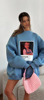 Kadın Oversize Sweat  – 3 İplik Şardonlu Polar, Bisiklet Yaka, Pantone – Prenses Baskılı