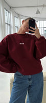 Kadın Oversize Sweatshirt AMORE Bordo – Bisiklet Yaka, 3 İplik Şardounlu Polar