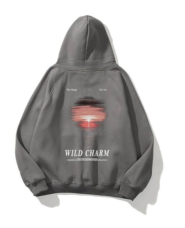 Kapüşonlu İçi Polar Wıld Charm Baskılı Füme Unisex Hoodie Sweatshirt