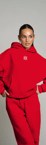 Kırmızı Unisex Loewe Yüksek Baskılı Kapüşonlu Kanguru Cepli Oversize Hoodie