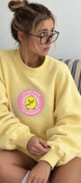 Kadın Oversize Sweatshirt Elbise Dangerous Chick Baskılı Sarı – Uzun Boy, 3 İplik Şardonlu Polar