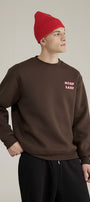 Unisex Oversize Sweatshirt Norf Sarf Harita Baskılı Kahverengi – Bisiklet Yaka, 3 İplik Polar