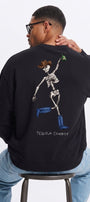 Erkek Oversize Sweatshirt Western Spirit Baskılı Siyah – Bisiklet Yaka, 3 İplik Şardonlu Polar