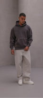 Erkek Oversize Sweatshirt Hoodie CHMP Yazlı Baskılı Füme – Kapüşonlu, 3 İplik Polar, Kanguru Cepli