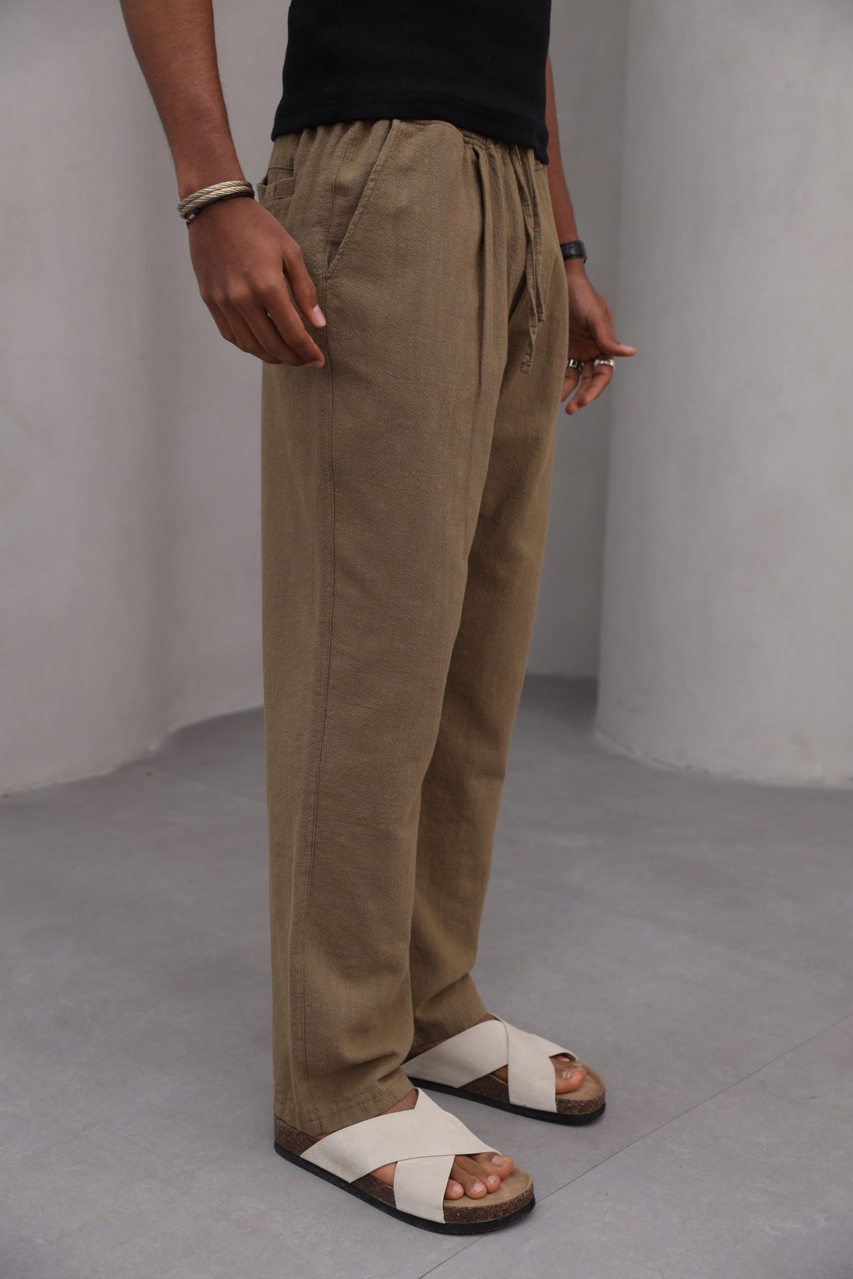 Rahat Kesim Düz Paça %100 Cotton Bağcıklı Erkek Pantolon