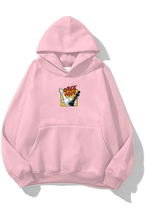 Kapüşonlu İçi Polar Satranç Cartoon Baskılı Pembe Unisex Oversize Hoodie Sweatshirt