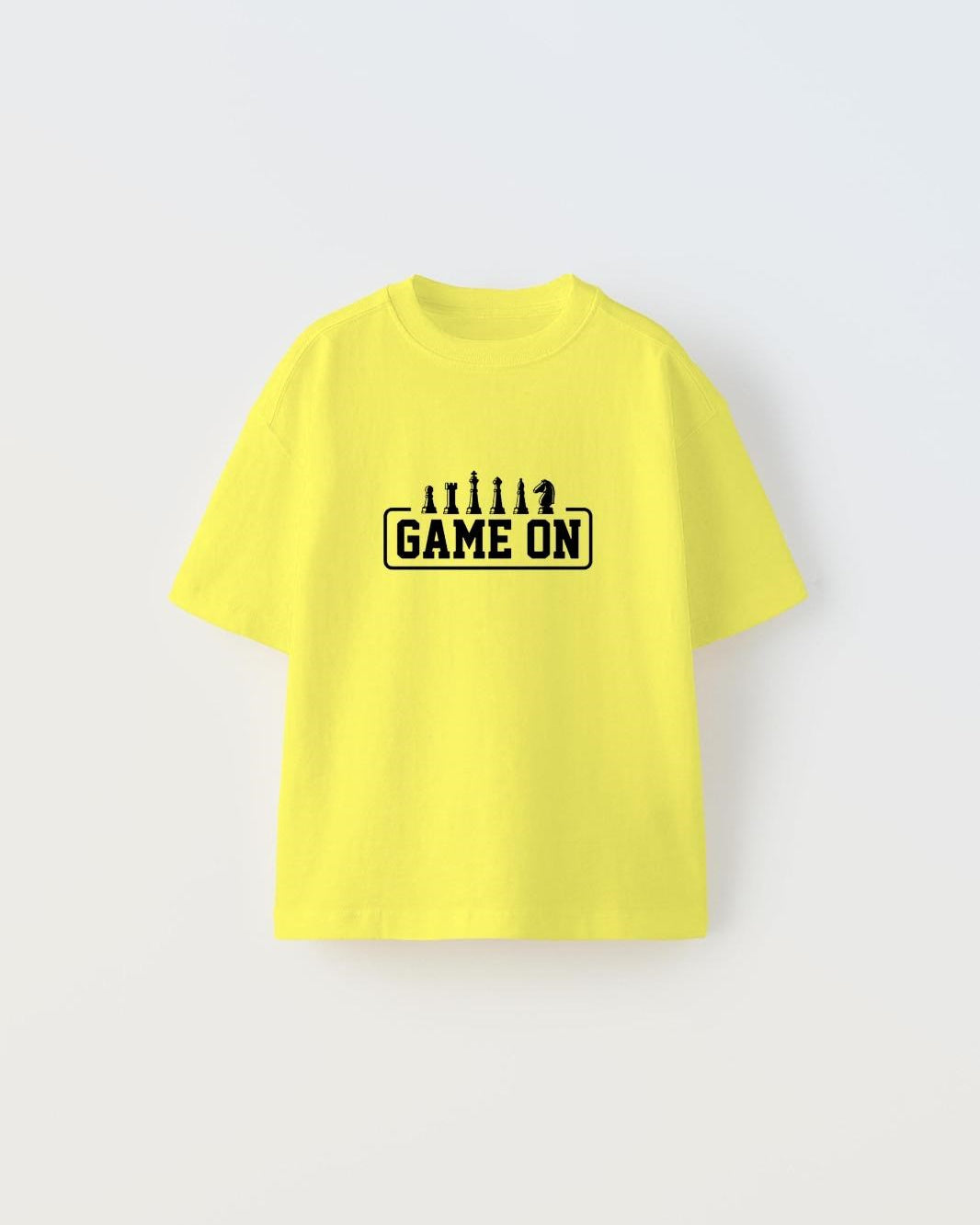 Game On Yazılı Satranç Tasarım Baskılı Sarı Çocuk T-Shirt