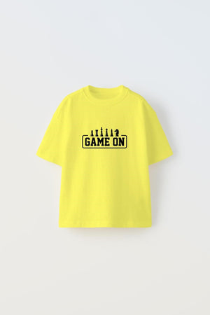 Game On Yazılı Satranç Tasarım Baskılı Sarı Çocuk T-Shirt