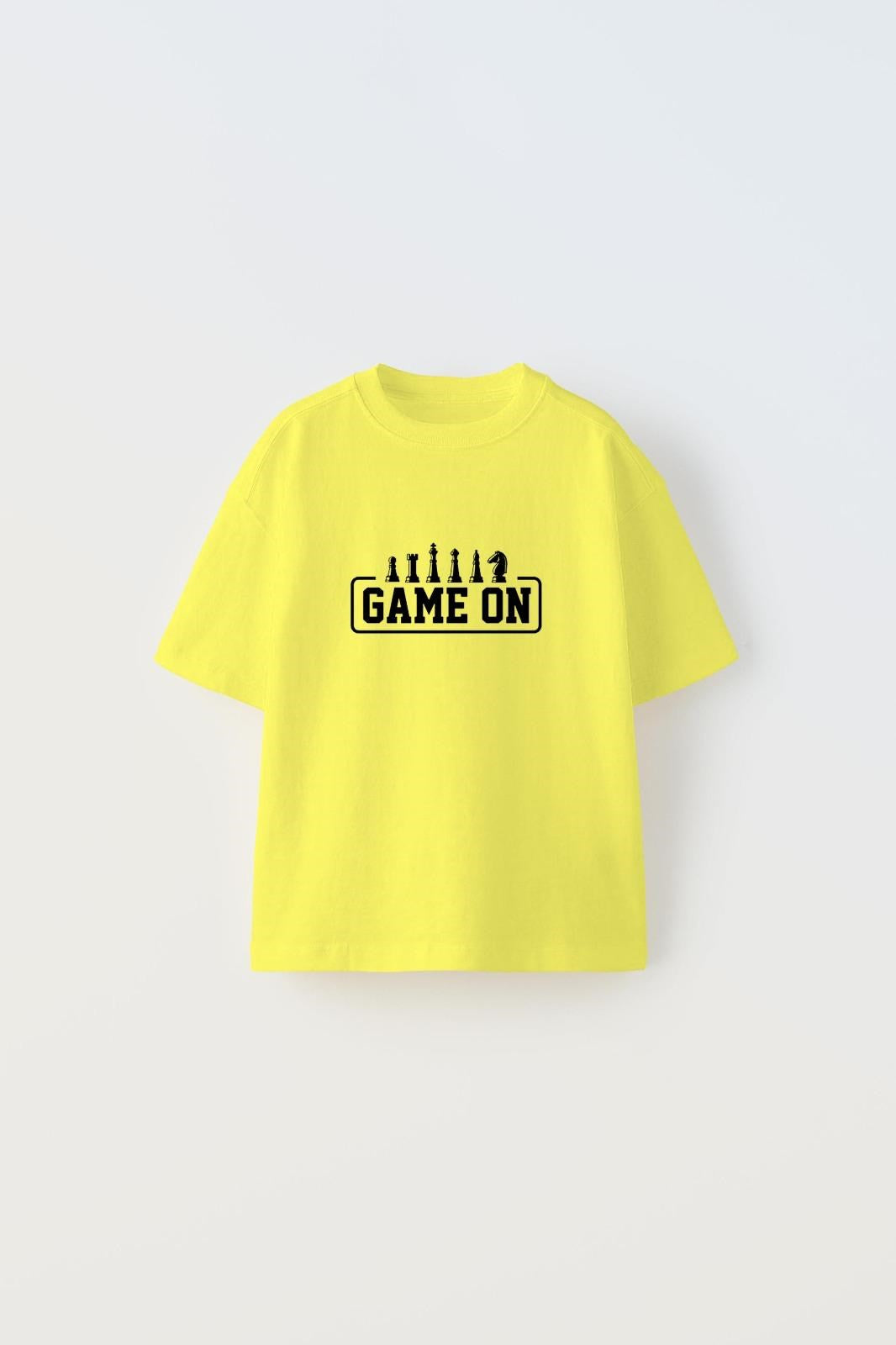 Game On Yazılı Satranç Tasarım Baskılı Sarı Çocuk T-Shirt