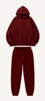  Oversize Unisex Eşofman Takımı Bordo – Basic, 3 İplik Şardonlu Polar; Kapüşonlu Üst, Lastikli Alt