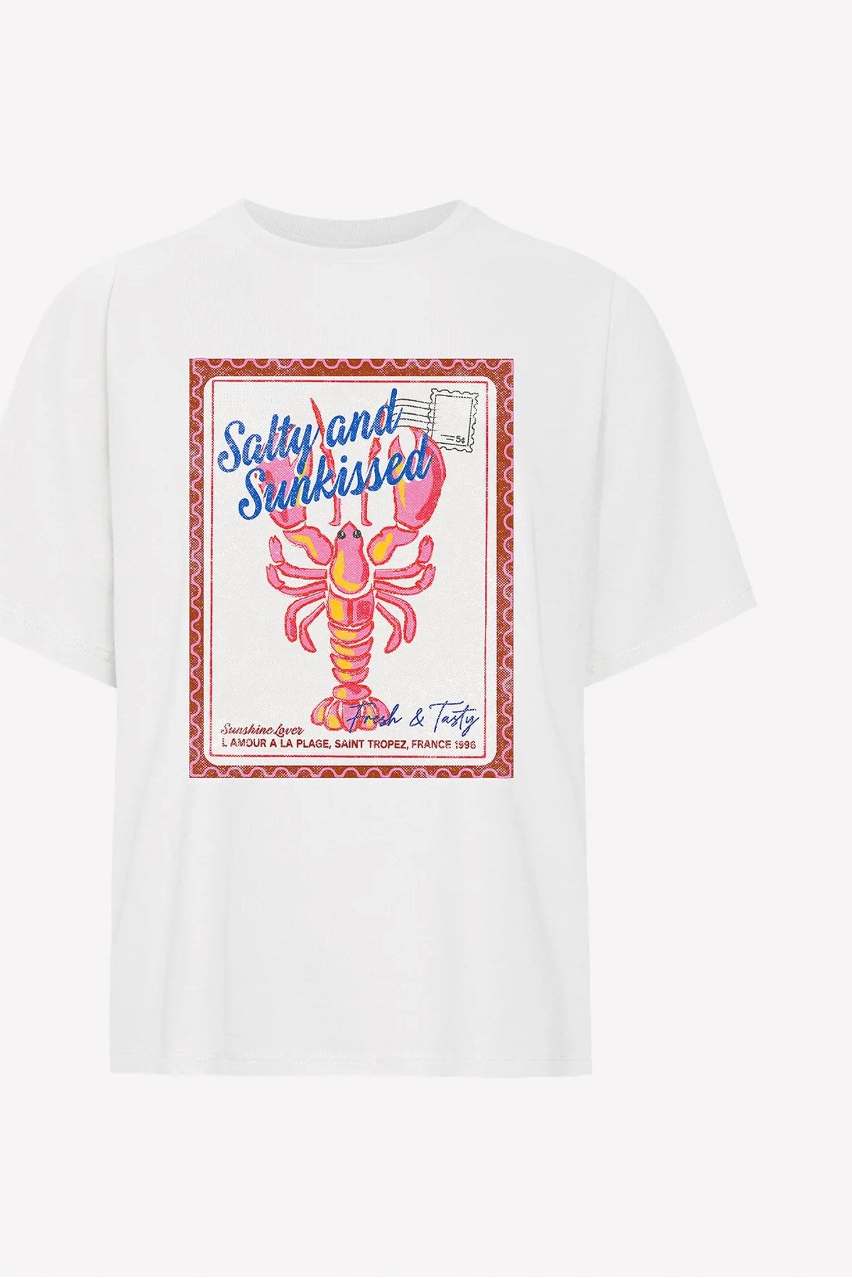 Kadın Oversize Tişört Salty&Sunkissed Baskılı Beyaz – Bisiklet Yaka, %100 Pamuk Compact Süprem 24/1