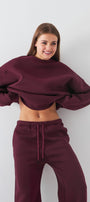 Unisex Oversize Sweatshirt Basic Bordo – Bisiklet Yaka, 3 İplik Şardonlu Polar