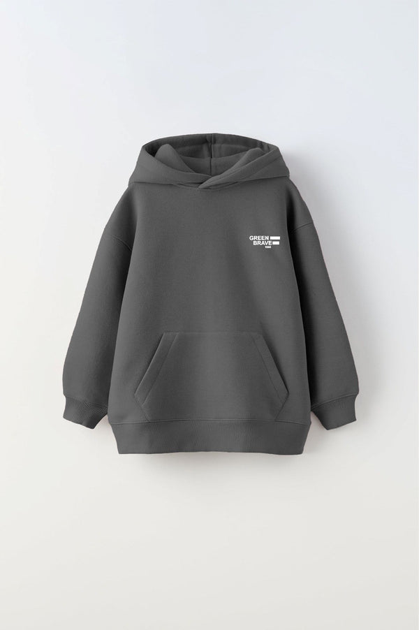 Kapüşonlu İçi Polar Great View Yazı Baskılı Füme Unisex Çocuk Hoodie Sweatshirt