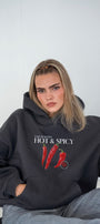 Kadın Oversize Sweatshirt Hoodie Hot & Spicy Baskılı Füme – Kapüşonlu, 3 İplik Şardonlu Polar