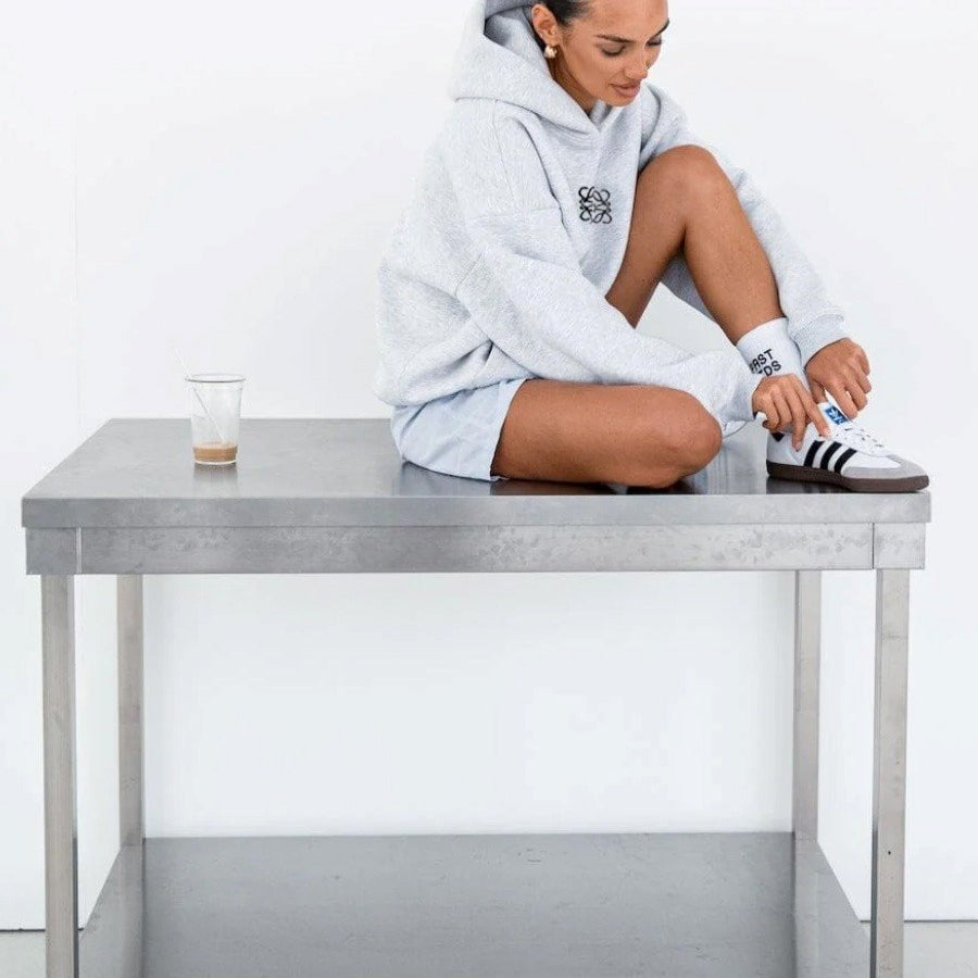 Gri Melanj Unisex Yüksek Baskılı Kapüşonlu Kanguru Cepli Oversize Hoodie