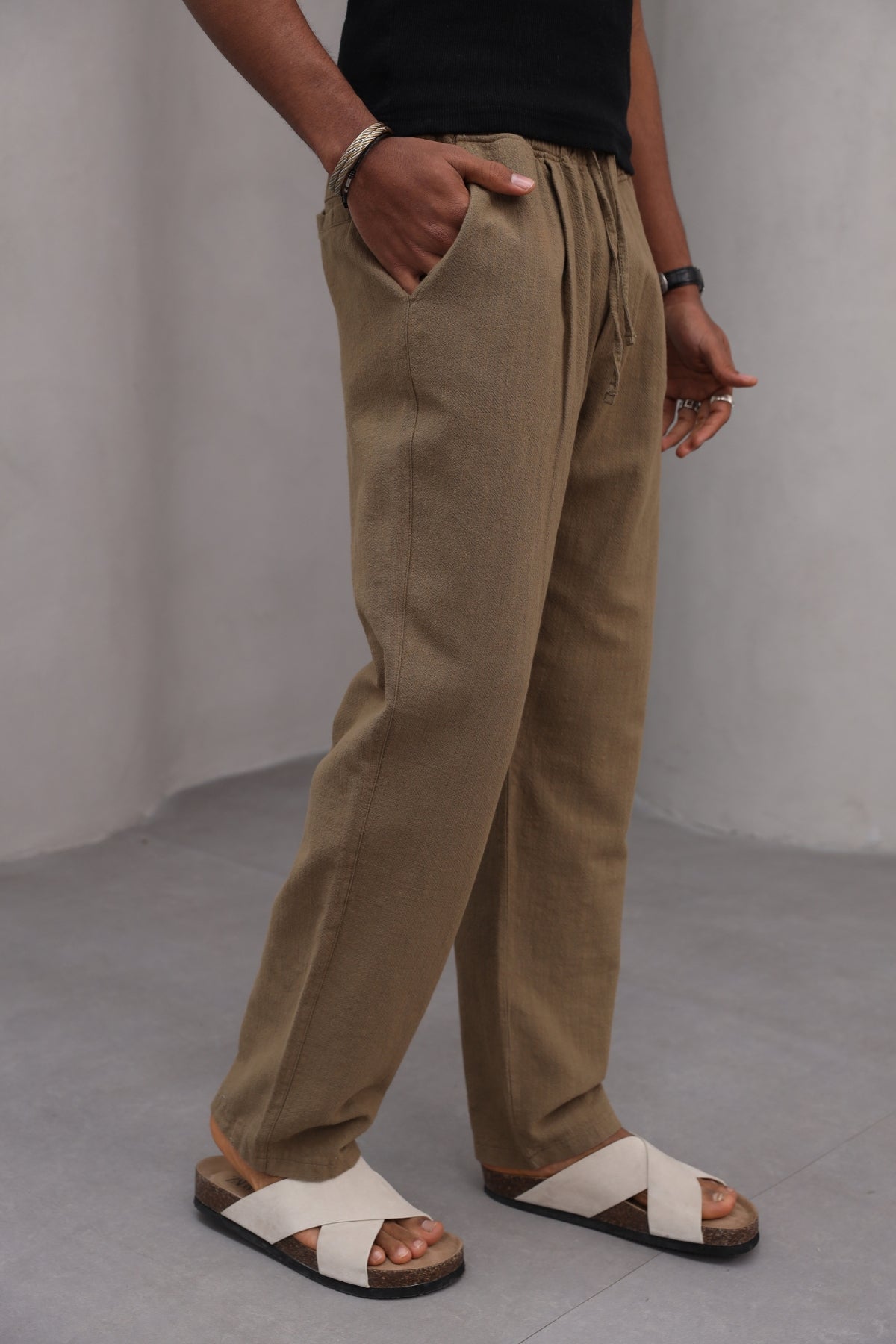 Rahat Kesim Düz Paça %100 Cotton Bağcıklı Erkek Pantolon