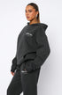 White Fox Füme Kadın Era 8 Lounge Essentials Yazılı Kapüşonlu Oversize Hoodie
