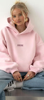 Kadın Oversize Sweatshirt Hoodie AMORE Pembe – Kapüşonlu, 3 İplik Polar, Kanguru Cepli