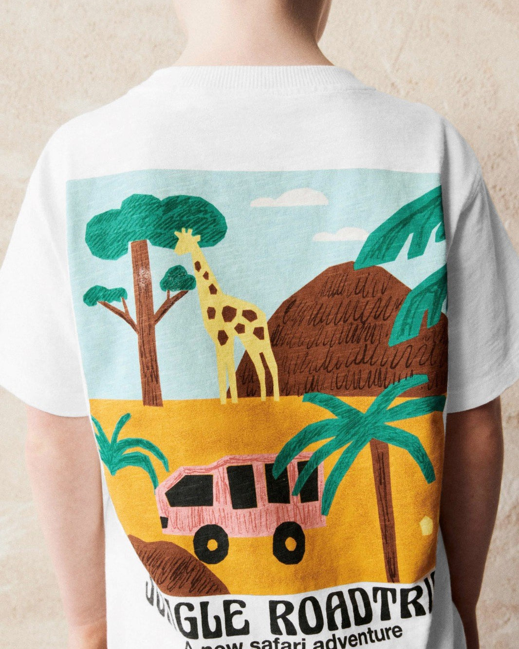 Jungle Roadtrip Yazılı Safari Tasarım Baskılı Beyaz Çocuk T-shırt 