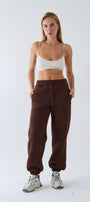 Oversize Unisex Eşofman Altı Kahverengi – 3 İplik Şardonlu, Paça-Bel Lastikli, Cepli, Rahat Kesim