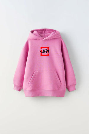 Kapüşonlu İçi Polar Why Baskılı Pembe Unisex Çocuk Hoodie Sweatshirt