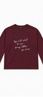 Kadın Relaxed Fit Sweatshirt Life Is Too Short Baskılı Bordo – Bisiklet Yaka, 3 İplik Şardonsuz