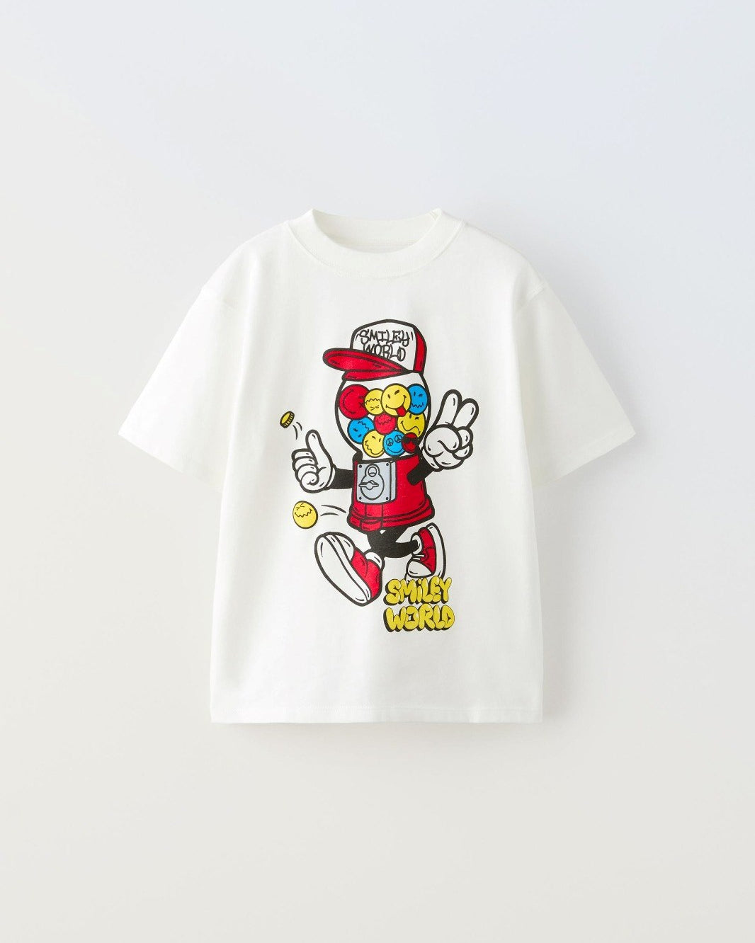Smiley World Baskılı Beyaz Erkek  Çocuk T-shirt 