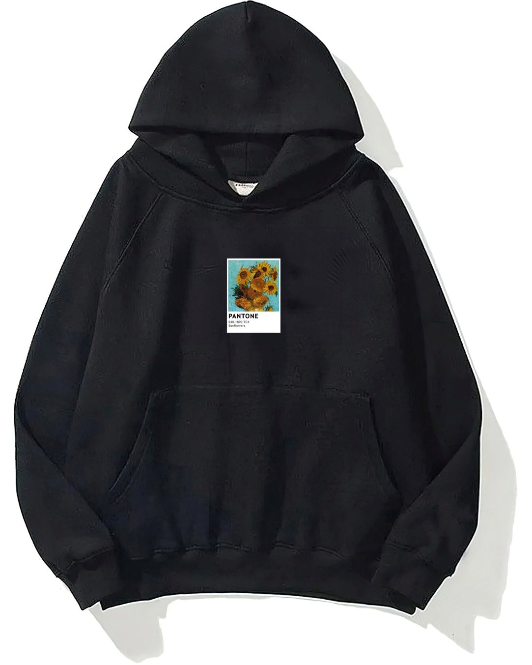 Kapüşonlu İçi Polar Sunflowers Baskılı Siyah Unisex Oversize Hoodie Sweatshirt