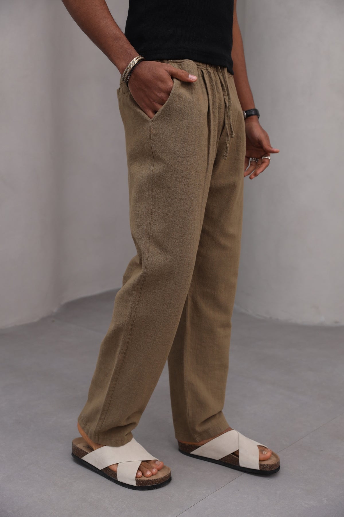 Rahat Kesim Düz Paça %100 Cotton Bağcıklı Erkek Pantolon