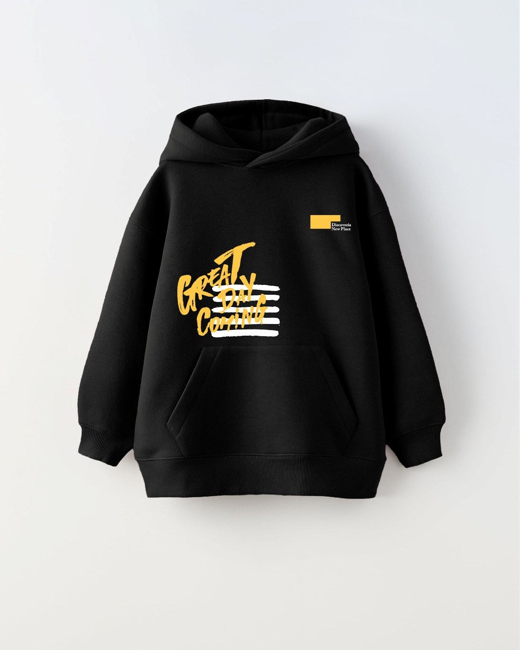Kapüşonlu İçi Polar Great Day Coming Yazı Baskılı Siyah Unisex Çocuk Hoodie Sweatshirt