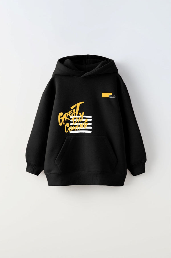 Kapüşonlu İçi Polar Great Day Coming Yazı Baskılı Siyah Unisex Çocuk Hoodie Sweatshirt