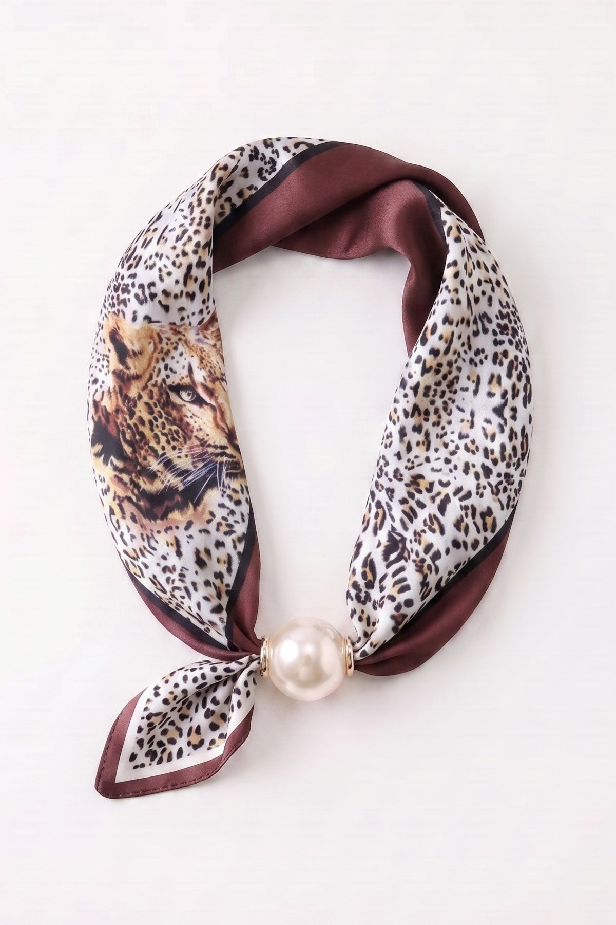 Kadın Leopard Pearl Mıknatıslı Fular Aksesuarlı Atlet Siyah – Likralı Esnek Kumaş, Modern Form