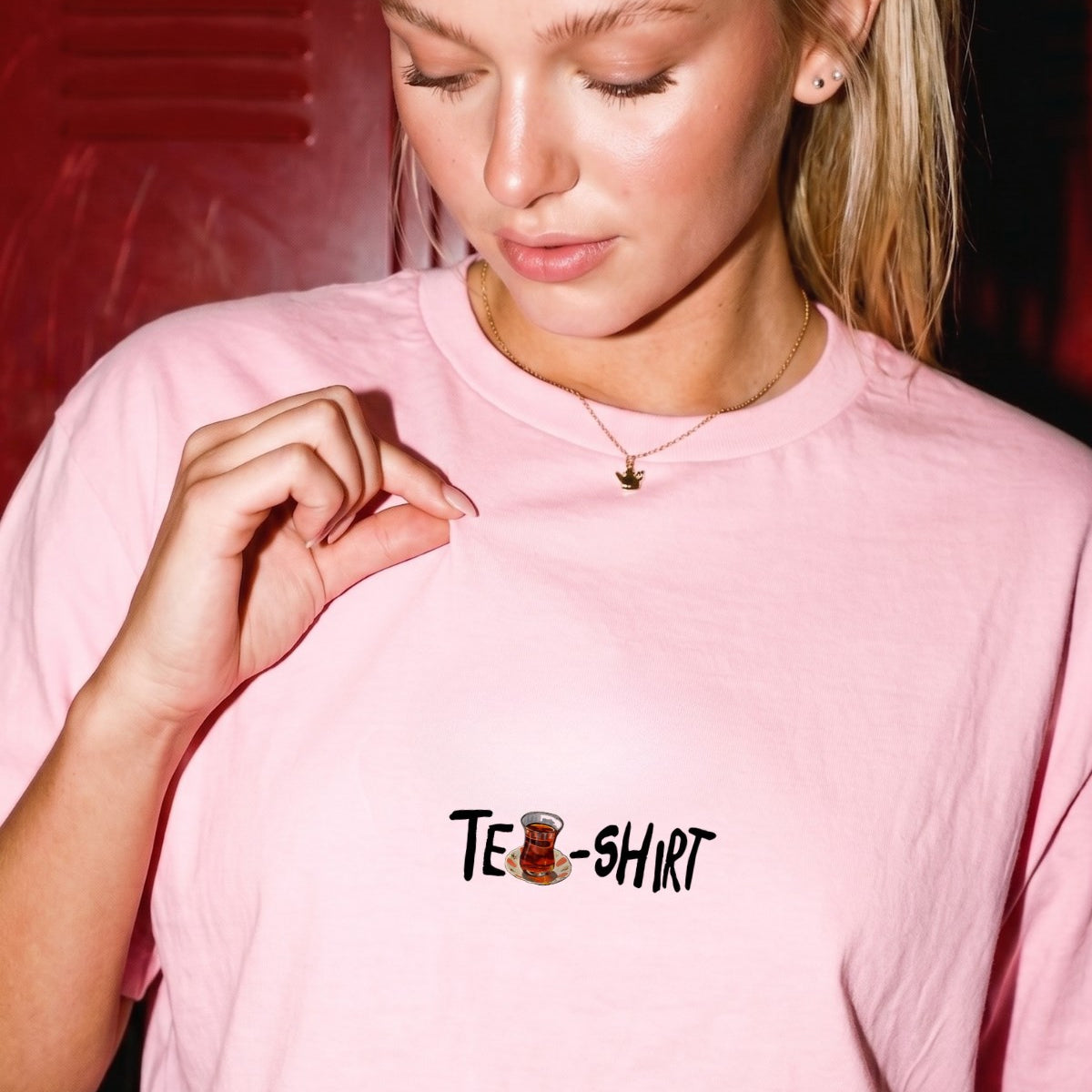 Kadın Oversize Tişört Tea-Shirt Baskılı Pembe – Bisiklet Yaka, Rahat Kalıp, %100 Pamuk