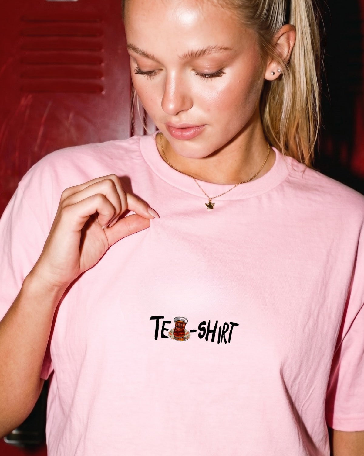 Kadın Oversize Tişört Tea-Shirt Baskılı Pembe – Bisiklet Yaka, Rahat Kalıp, %100 Pamuk