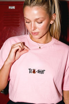Kadın Oversize Tişört Tea-Shirt Baskılı Pembe – Bisiklet Yaka, Rahat Kalıp, %100 Pamuk