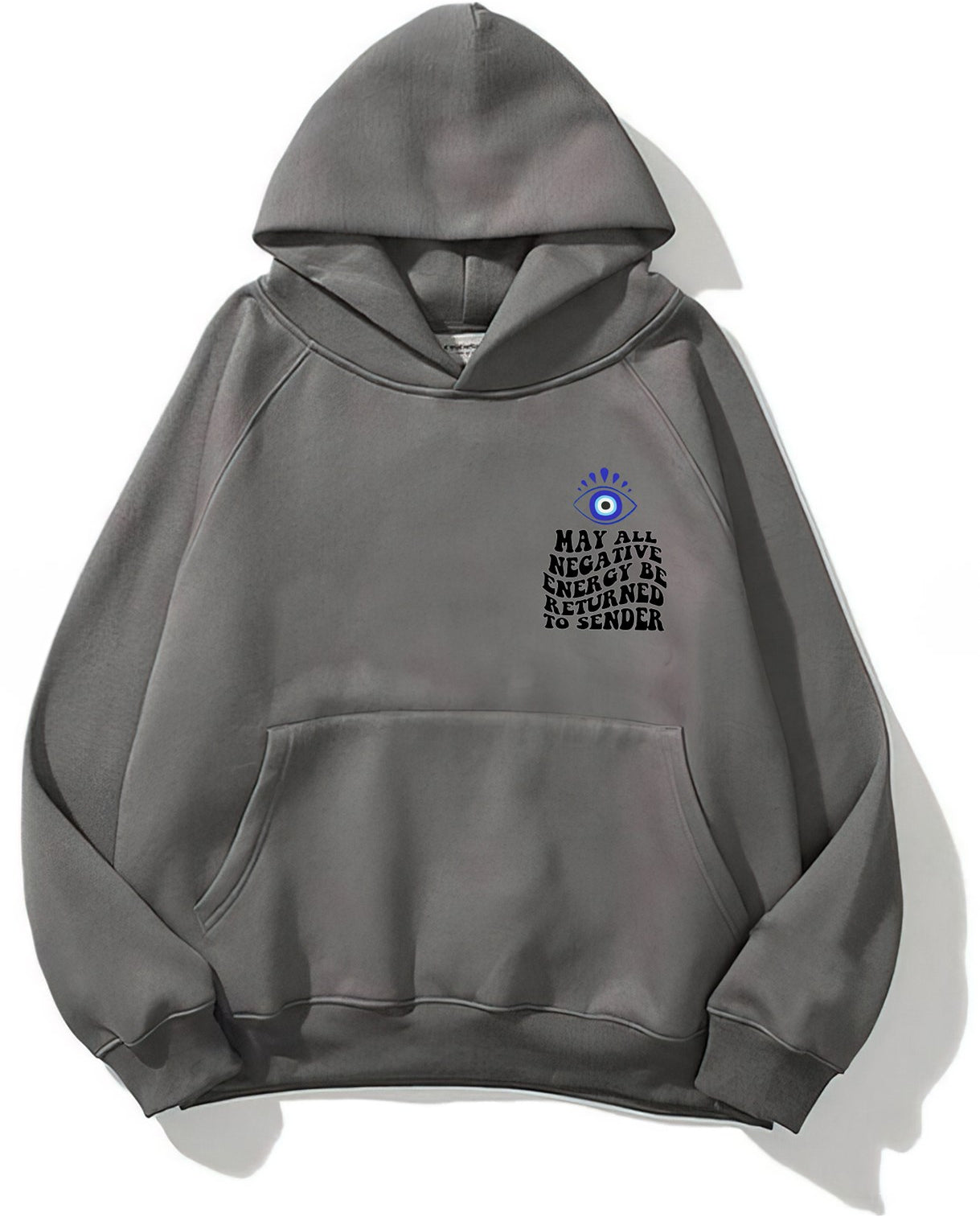 Kapüşonlu İçi Polar Kirpikli Nazar Boncuğu Baskılı Füme Unisex Sweatshirt