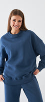 Unisex Oversize Sweatshirt Basic Marine – Bisiklet Yaka, 3 İplik Şardonlu Polar