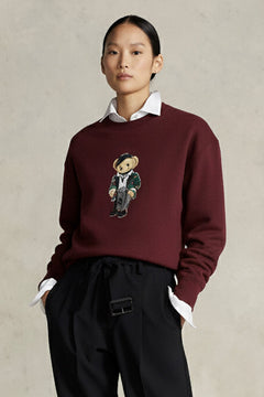 Kadın Oversize Sweatshirt Parisian Bear Baskılı Bordo – Bisiklet Yaka, 3 İplik Şardonlu