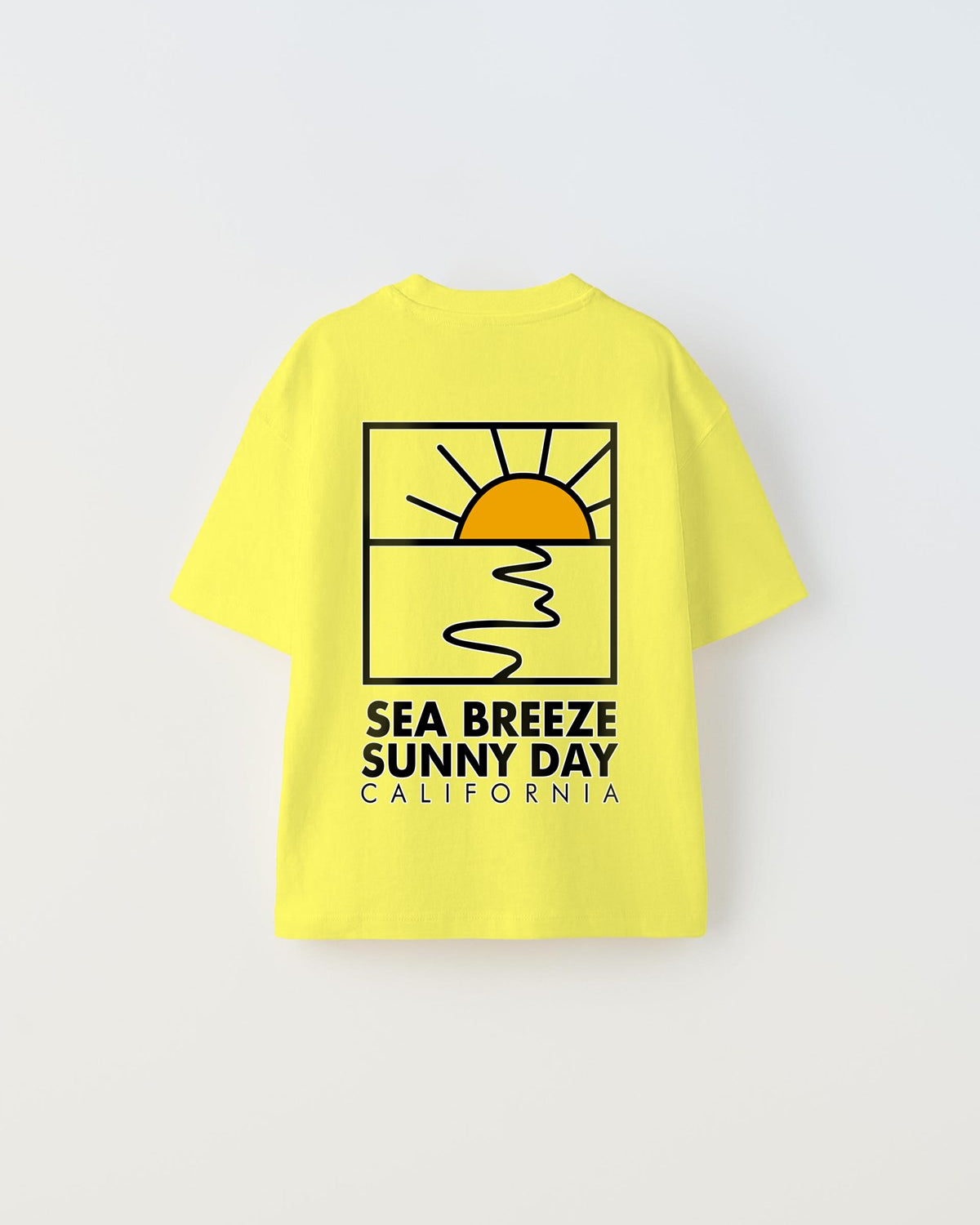 Sea Breeze Sunny Day California Yazılı Güneş Tasarım Baskılı Sarı Çocuk T-Shirt