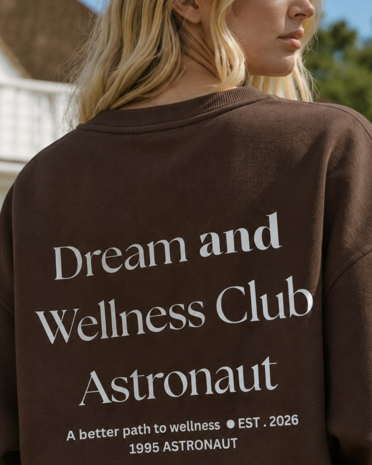Kadın Oversize Sweatshirt Wellness Baskılı Kahverengi – Bisiklet Yaka, 3 İplik Şardonlu Polar