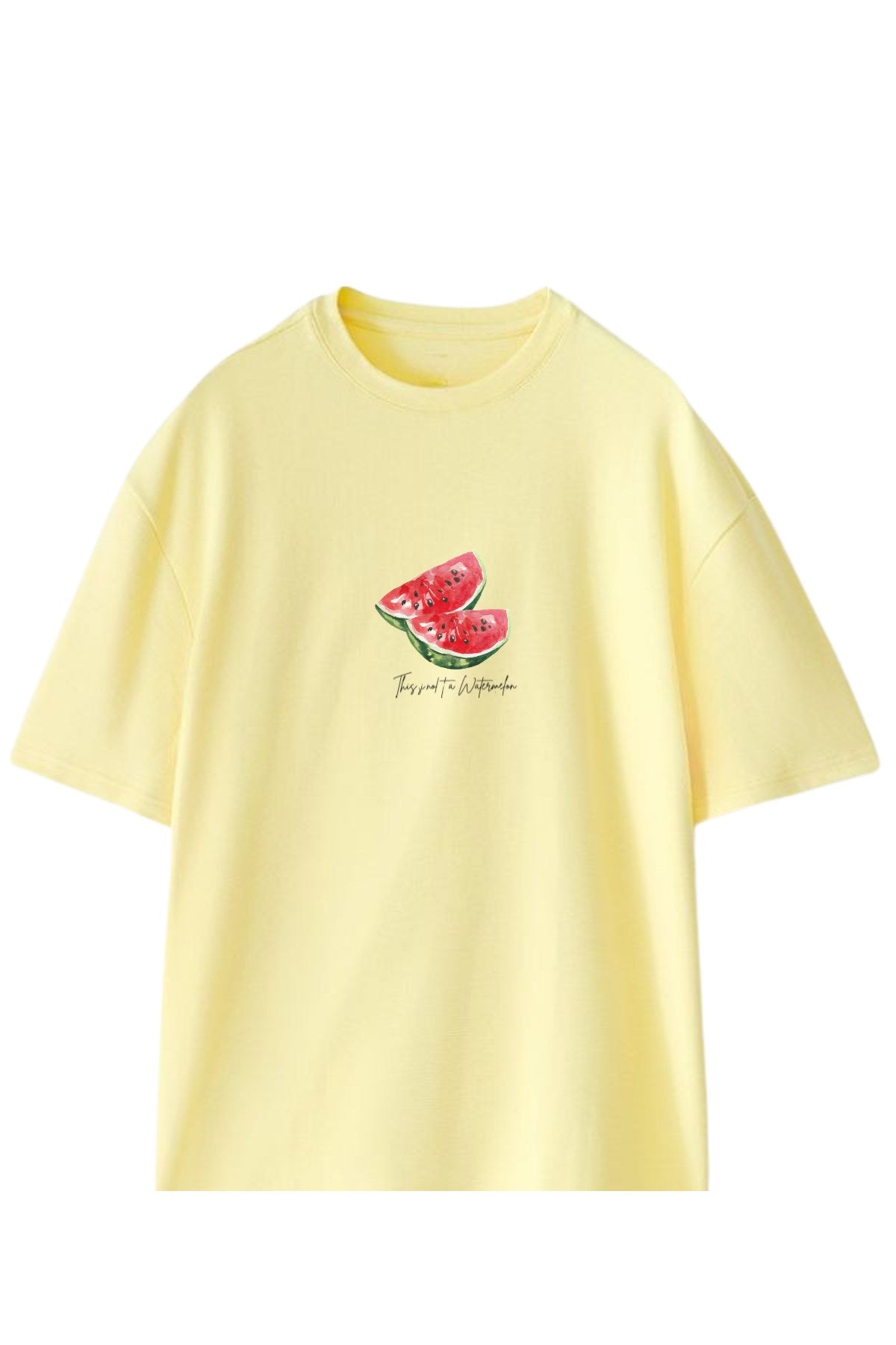 Kadın Oversize Tişört Watermelon Mood Baskılı Sarı – Bisiklet Yaka, Rahat Kalıp, %100 Pamuk
